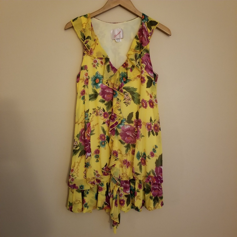 Ruffled Yellow Dress with Pink Flowers